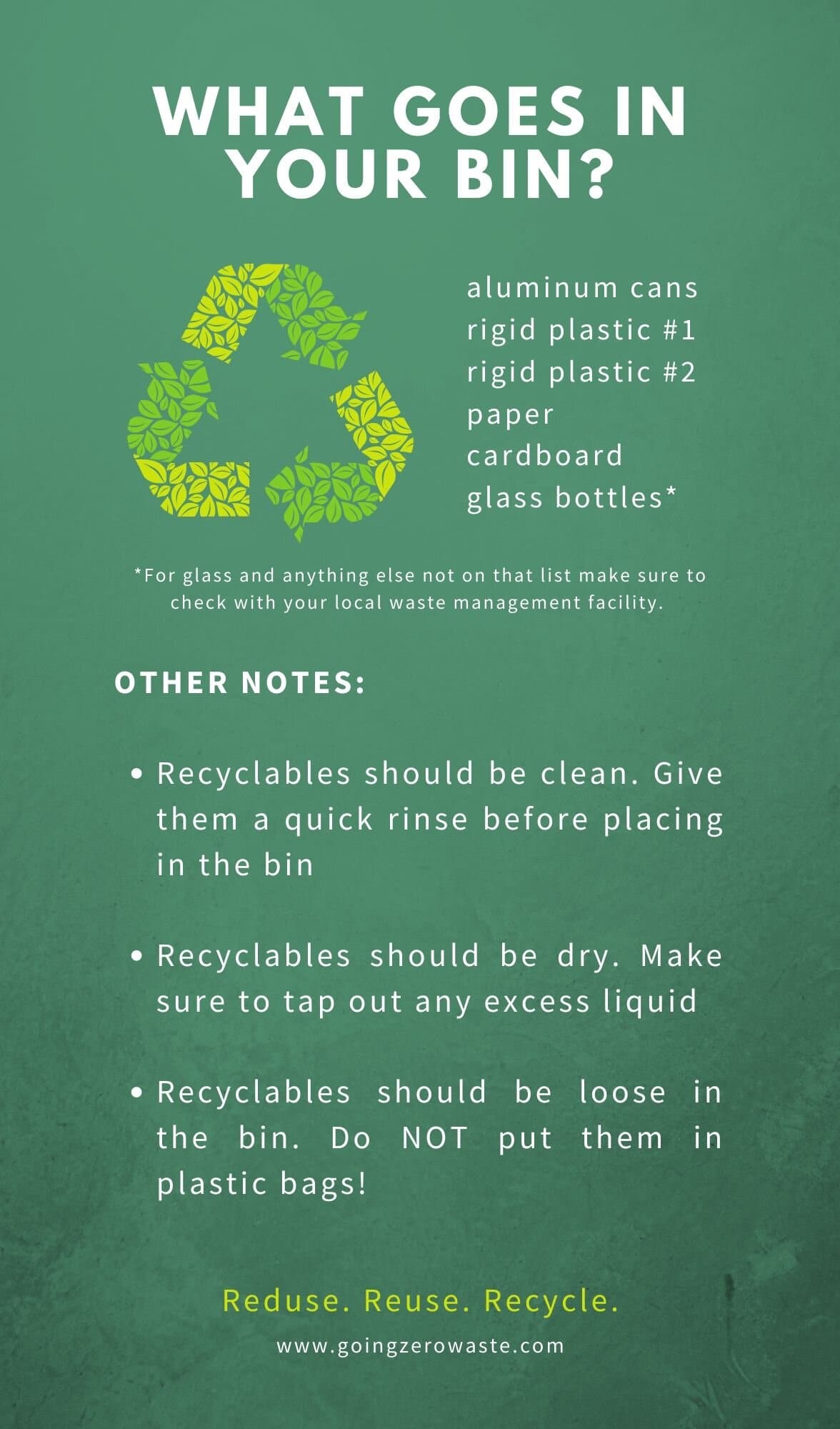 Recycling 101, 5 Easy Things Everyone Needs to Know about Recycling from www.goingzerowaste.com #recycling #recyclables #zerowaste #howtorecycle 